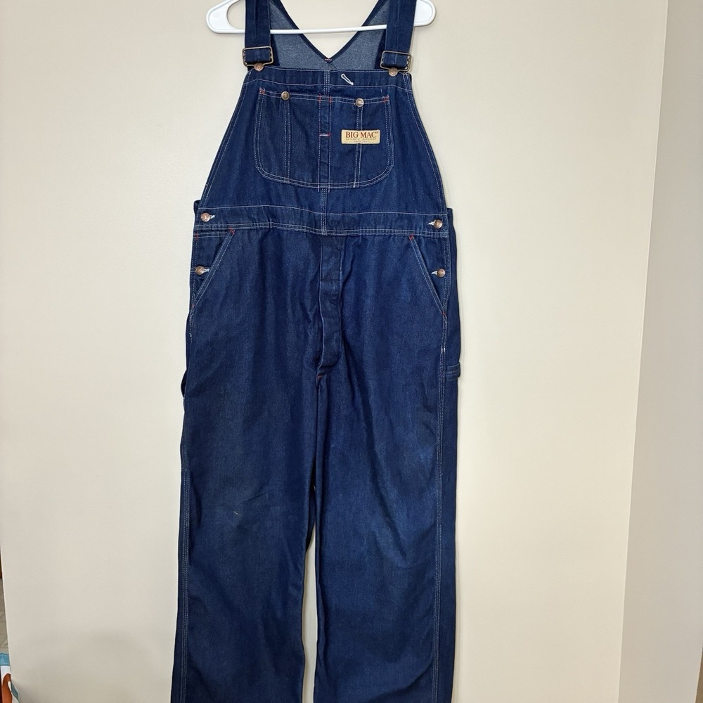 Vintage Big Mac Blue Denim Bibbed Overall Men's 42 x 28 Made in USA Square Bak